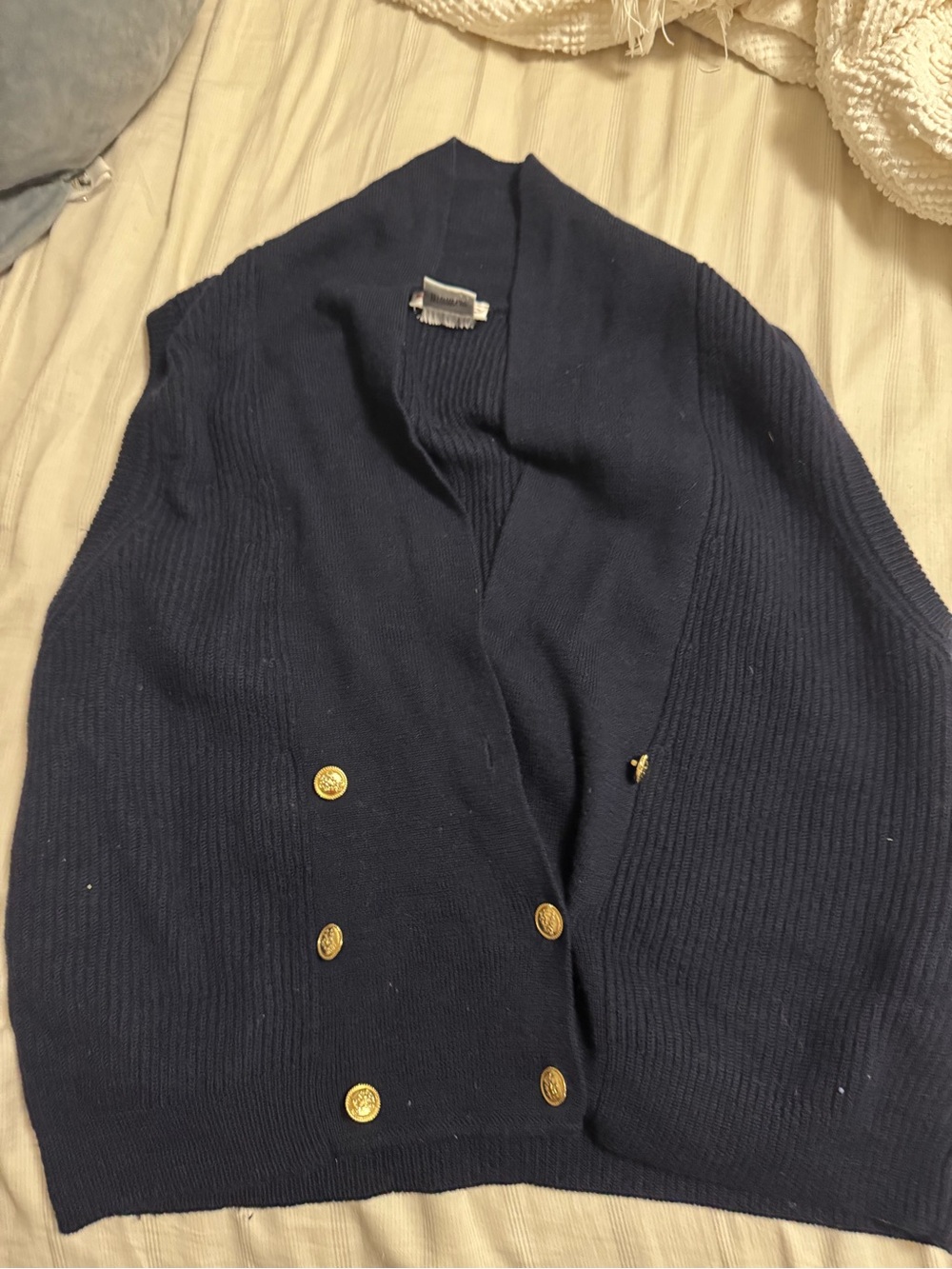 Vintage wool talbots Navy Double-Breasted Ribbed Knit vest